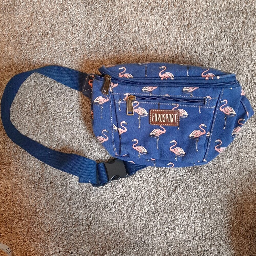Eurosport Flamingo Belt Bag Fannypack Waist Bag Navy Blue Nylon